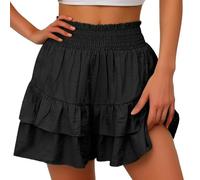 XFSRG Jupe Short Femme d'Été à Ourlet Volants Taille Haute Léger Lâches Décontracté Pantalon Court pour Sport Plage(Noir/L)