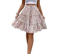 XFSRG Jupes Femme d'Été Fleurie Taille Haute à Ourlet Volants Bohème Légère Casual A Ligne pour Vacances Plage(Blanc/S)