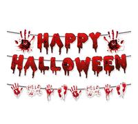 XFSRG Kit de Bannières Decoration Halloween Guirlande avec Empreintes de Mains Ensanglantées et Lettres en Papier pour Décorations Effrayantes de Maison Hantée et Fête (Multicolore-2)