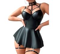 XFSRG Lingerie Sexy Femme Coquine Hot en Cuir avec Harnais Ensemble de Lingerie pour Soirées Intimes (Noir, M)