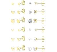 XFSRG Lot de 12 paires de Boucles d'oreilles 14K Acier Inoxydable plusieurs piercings hypoallergéniques Perle Papillon Cœur Élégantes et Polyvalentes Idéal pour Toutes Occasions femme