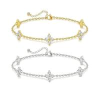 XFSRG Lot de 2 Bracelet Femme Trefle à 4 Feuilles Réglable 18K Plaqué Or en Zircon Fleur Bracelets Amitié Parure Bijoux pour Superpositions Raffinées et Tenues Quotidiennes