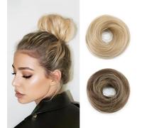 XFSRG Lot de 2 Chignon Postiche Femme Faux Elastique Chouchou Cheveux Bun Cheveux Femme Postiche Extensions pour Chignon Haut et Coiffure Élégante (12H24# Brun Doré + 27M613# Or)