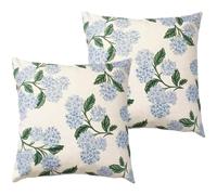 XFSRG Lot de 2 Housse de Coussin 45x45 cm en Lin Motif Hortensia Floral Décor Naturel et Élégant pour Canapé Salon Chambre Coussin d’Extérieur (Bleu)