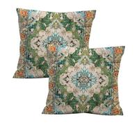 XFSRG Lot de 2 Housses de Coussin Bohème 45×45 cm Housses en Lin Respirant avec Motif Ethnique pour Salon Chambre et Extérieur Confortables et Durables (Vert)
