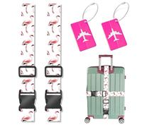 XFSRG Lot de 2 Sangles pour Bagage Flamant Sangle Valise avec 2 Pièces Étiquette Bagage Sangle de Bagage Réglables Voyage Accessoires pour Voyager Avion Bagages Fixes (Set C)