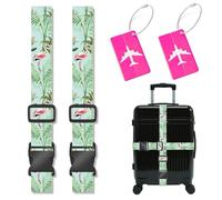 XFSRG Lot de 2 Sangles pour Bagage Flamant Sangle Valise avec 2 Pièces Étiquette Bagage Sangle de Bagage Réglables Voyage Accessoires pour Voyager Avion Bagages Fixes (Set B)