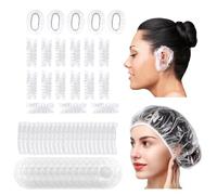 XFSRG Lot de 200 Bonnet de Douche et Protège Oreille Jetables Bonnets en PE Épais Protège Oreilles Imperméables pour Cheveux Coloration Douche Soin