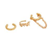 XFSRG Lot de 3 Boucle d’Oreille Vintage à Clip Ear Cuffs Sans Perçage avec Chaînette Détails en Zirconium et Effet Perlé Bijoux Élégants pour Femme au Quotidien et en Soirée (Or)