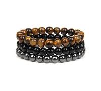 XFSRG Lot de 3 Bracelet Pierre Naturelle 8 mm pour Femme et Homme Bracelets en Perles Extensibles Bijoux Énergétiques Idéals pour le Yoga la Méditation et Comme Cadeau d’Amitié (Brun)