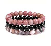 XFSRG Lot de 3 Bracelet Pierre Naturelle 8 mm pour Femme et Homme Bracelets en Perles Extensibles Bijoux Énergétiques Idéals pour le Yoga la Méditation et Comme Cadeau d’Amitié (Rose)