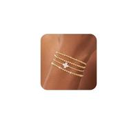 XFSRG Lot de 4 Bracelets Élastiques Élégants pour Femme Bracelet en Perles avec Charm Croix Blanche Bijoux Légers et Élégants pour Look Superposé (Or-1)