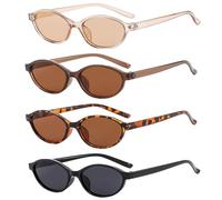 XFSRG Lot de 4 Lunettes de Soleil Femme - Lunettes de Soleil Ovales Rétro Années 90 avec Protection UV400 Stylées et Légères pour le Quotidien et les Voyages
