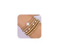 XFSRG Lot de 5 Bracelets Élastiques Élégants pour Femme Bracelet en Perles avec Charm Croix Blanche Bijoux Légers et Élégants pour Look Superposé (Or-2)