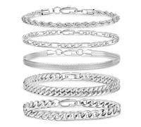 XFSRG Lot de 5 bracelets en acier inoxydable pour homme Design Robuste Élégant avec Différents Minimaliste à Rétro Idéal pour Hommes Tendance Cadeaux et Looks Polyvalents