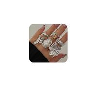 XFSRG Lot de 6 Chunky Bague Femme Anneaux Ouverts Vintage à Superposer avec Motifs Fleur et Perles Bijoux d’Été Antioxydation (Argent)