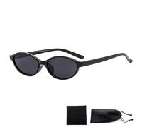 XFSRG Lunettes de Soleil Ovales pour Femme avec Protection UV400 Style Rétro avec Petit Design Œil de Chat Incluant une Pochette de Rangement et un Chiffon de Nettoyage (Noir)