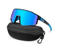 XFSRG Lunettes de Soleil Polarisées Cyclisme Contre le Vent Protection UV400 avec Étui à Lunettes pour Homme Femme Vélo Pêche Course Conduite l'Alpinisme(Bleu)