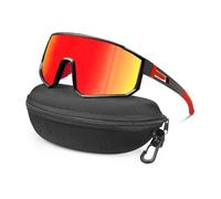 XFSRG Lunettes de Soleil Polarisées Cyclisme Contre le Vent Protection UV400 avec Étui à Lunettes pour Homme Femme Vélo Pêche Course Conduite l'Alpinisme(Rouge)