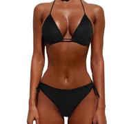XFSRG Maillot de Bain Femme 2 Pieces Taille Basse Bikini Set Maillots De Bain String Ensemble de Bikini Swimwear de Plage Bretelles Maillotsà Cordon Beachwear Été (Noir,S)
