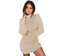 XFSRG Manches Longues Robe Femme Élégantes Sexy Col Roulé Pull Pullover Casual Robes Automne Hiver pour Fête Loisirs Cocktail(Kaki/L)