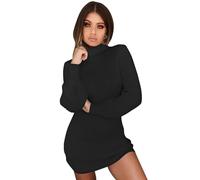 XFSRG Manches Longues Robe Femme Élégantes Sexy Col Roulé Pull Pullover Casual Robes Automne Hiver pour Fête Loisirs Cocktail(Noir/XL)