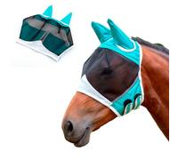 XFSRG Masque Anti Mouche Cheval en Polyester Respirant Protection Anti Mouche Cheval avec Oreilles en Maille Bonnet pour Équitation (Bleu, M)
