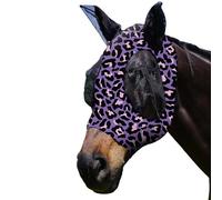 XFSRG Masque Anti Mouche Cheval Respirante Léopard Protection UV Confortable Masques avec Cache Oreilles pour Chevaux Extérieur(Violet/L)