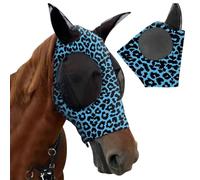 XFSRG Masque Anti Mouches Cheval Léopard Bleu Marron Masque Cheval Respirant et Confortable Protection Contre Les Insectes et Le Soleil Idéal pour Équitation et Pâturage（Bleu）