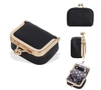 XFSRG Mini Boîte à Bijoux en Cuir Écrin à Accessoires Boîte à Bijoux Portable avec Fermeture de Serrure à Baiser pour Bagues Boucles d'oreilles Colliers (Noir)