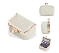 XFSRG Mini Boîte à Bijoux en Cuir Écrin à Accessoires Boîte à Bijoux Portable avec Fermeture de Serrure à Baiser pour Bagues Boucles d'oreilles Colliers (Béige)