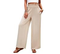 XFSRG Pantalon Femme Décontracté Taille Haute Couleur Unie Pantalon Large Trousers Casual Larges Plissé Élastique Volants Mode Pantsavec Poches (Abricot M)