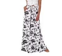 XFSRG Pantalon Fluide Femme Été à Fleurs Longue Taille Haute Légèr Bohême Pantalon avec Poches pour Vacances Plage Décontractée(Noir/S)