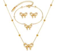 XFSRG Parure bijoux avec nœud collier, bracelet et boucles d’oreilles assortis, style élégant et intemporel, confort au porté, parfait pour tenue de tous les jours, soirée ou cadeau raffiné