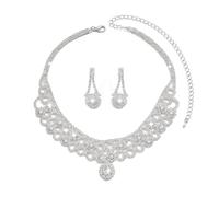 XFSRG Parure Bijoux Collier Boucles D'oreilles Cristal Brillant Motif Dentelle Luxueux Strass Élégant Mariage Cérémonie