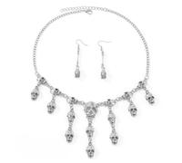 XFSRG Parure Bijoux d'halloween pour Femme Ensemble Colliers et Boucles D'oreilles Tête de Mort Vintage Gothique Hypoallergénique Bijoux Pirate Accessoires d'Halloween (Argent)