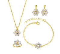XFSRG Parure Bijoux Fantaisie Femme Argent Cristal Ensemble Bijoux Mariage Collier Bracelet Boucles d'Oreilles Bague Élégant et Brillant (Or, 4 pièces)
