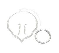 XFSRG Parure Bijoux Fantaisie Femme Argenté Élégant Collier Bracelet Boucles d'Oreilles Ensemble Bijoux Mariage Soirée (Argent)