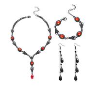 XFSRG Parure Bijoux Fantaisie Femme Halloween avec Collier et Bracelet Rouge et Noir pour Soirées