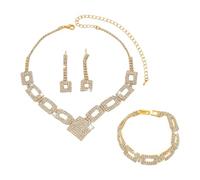 XFSRG Parure Bijoux Femme 3 Pièces Collier V Bracelet et Boucles d’Oreilles Strass Argent Réglable Strass Étincelants pour Mariage Soirée et Événement (Or)