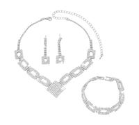 XFSRG Parure Bijoux Femme 3 Pièces Collier V Bracelet et Boucles d’Oreilles Strass Argent Réglable Strass Étincelants pour Mariage Soirée et Événement