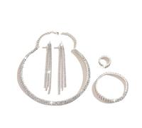 XFSRG Parure Bijoux Femme 4 Pièces Ensemble de Collier Bracelet Bague Boucles d'Oreilles Strass Brillant Élégants Argent Accessoires pour Mariage Cérémonie
