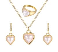 XFSRG Parure Bijoux Femme Coeur Ensemble Collier Bague Boucles d'Oreilles Parures Pour Femme Bijoux Élégants Cadeau Anniversaire Mariage Fête des Mères Accessoires Mode (A)