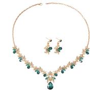 XFSRG Parure Bijoux Femme Collier Boucles D'oreilles Tendance Zircone Ensemble de Bijoux Idéal pour les Mariages et les Fêtes(Vert)