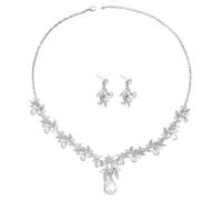 XFSRG Parure Bijoux Femme Collier Boucles D'oreilles Tendance Zircone Ensemble de Bijoux Idéal pour les Mariages et les Fêtes(Argent)