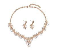 XFSRG Parure bijoux femme collier doré orné de cristaux étincelants et boucles d’oreilles assorties, idéale pour mariage, soirée élégante, cadeau d’anniversaire ou fête (Blanc Doré)