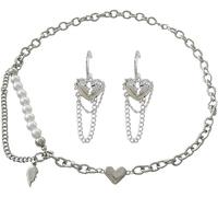 XFSRG Parure Bijoux Femme Collier et Boucles d'Oreilles Cœur Chaîne Perles Pendentif Aile d'Ange Ensemble Bijouterie Élégant Accessoires Mode Cadeau Parures pour Femme