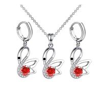 XFSRG Parure Bijoux Femme Collier et Boucles d'Oreilles Cygne Rouge Ensemble Bijoux Fantaisie pour Mariage et Soirée