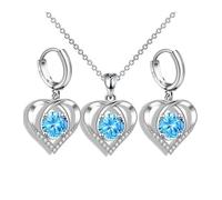 XFSRG Parure Bijoux Femme Collier et Boucles d'Oreilles Fantaisie en avec Pendentif Coeur Bleu pour Mariage et Soirée