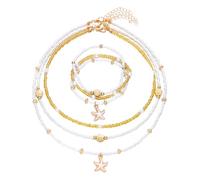 XFSRG Parure Bijoux Femme Collier Etoile de Mer et Perles Blanches Ensemble Bijoux Fantaisie pour Mariage et Soirée Fille Élégants et Tendance (Or Blanc)